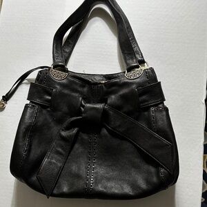 Brighton Cleo Bow Black Leather Shoulder Bag